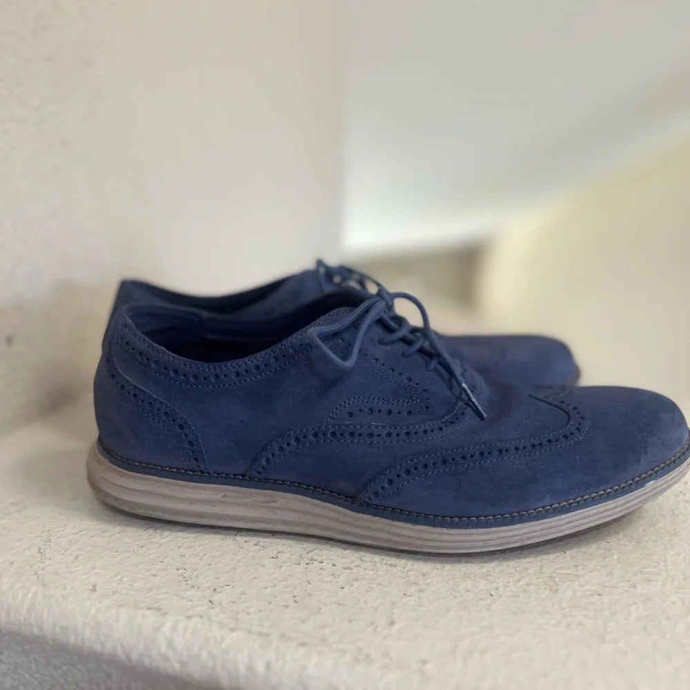 Cole Haan Lunargrand Navy Blue Suede Wingtip Oxford Men's Size 11‎ Office Shoes